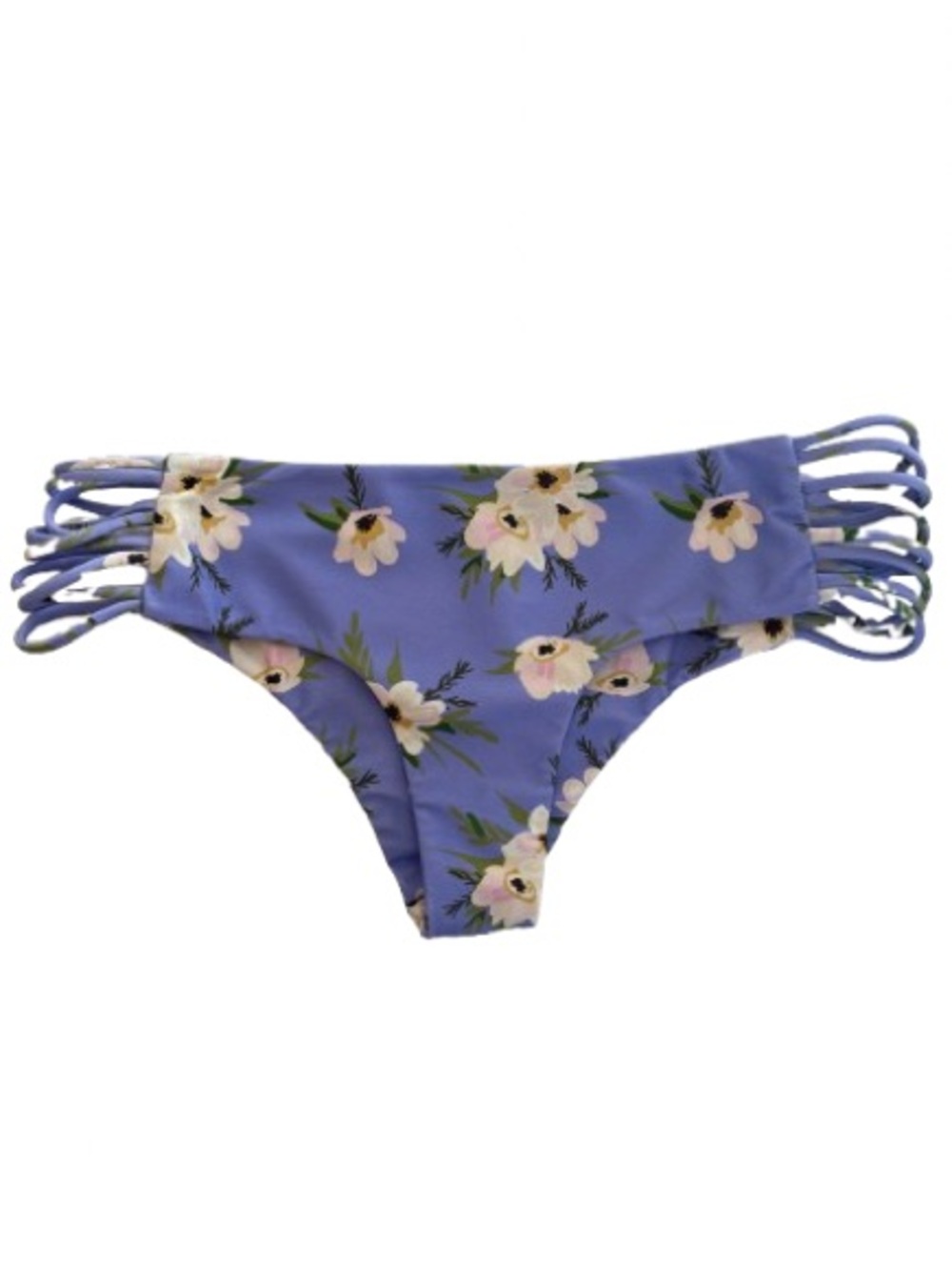 Citrine Floral Side-Strap Bikini Bottom Blue Lavender Size M